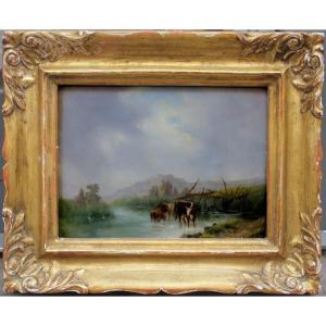 Peintre hollandais ou britannique, vers 1840-1850, Vaches à l'abreuvoir