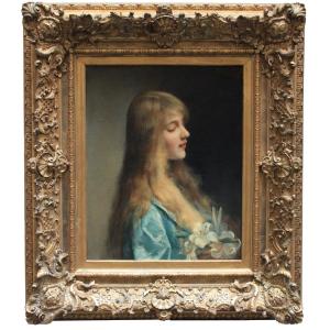 Portrait d'une jeune femme aux lys par Paul De La Boulaye (1849 - 1926)