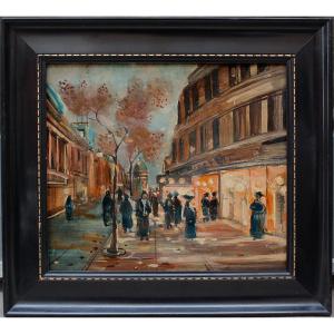 French School, 1920s  Street Scene In Paris, Evening