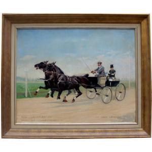 Course de calèches sur l'hippodrome viennois de Krieau par Carl Franz Bauer (1879-1954) - attr.