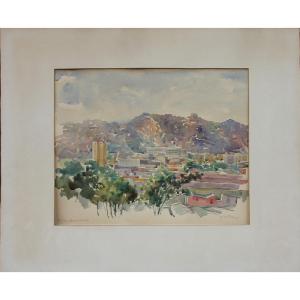 Vue de Caracas, capitale du Venezuela, par un artiste vénézuélien, années 1960