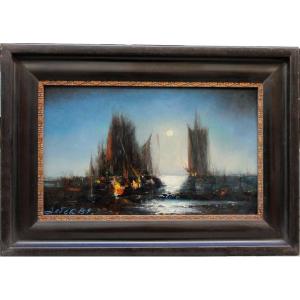 Voiliers au clair de lune de Wladimir Evgenievich ZEBEK (Ukrainien, 1931 - 2015)