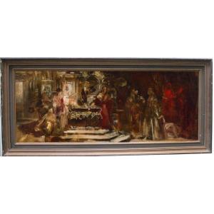 Hans Makart ( 1840-1884) ou son entourage Cour vénitienne avec personnages, Vers 1875