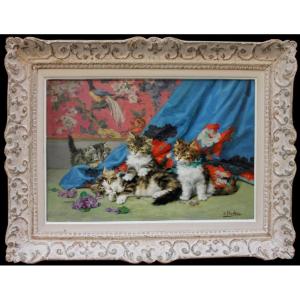 Chat et 3 chatons par Daniel Merlin (Français, 1861 - 1933)