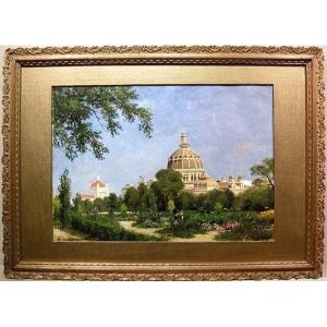 Giuseppe Barison (italian 1853-1931) Garden Scene In Front Of The Dome