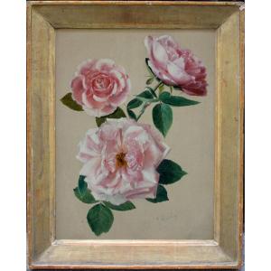 Oil Study Of A Bouquet Of Roses By Franz (ferenc) Komlósy (1817-1892)