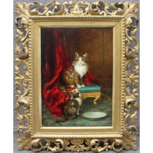 Jules Gustave Le Roy (Français, 1856 - 1921) Chatte et son chaton