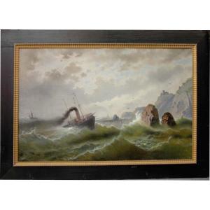 Steamship In The North Sea By Albert Rieger (1834 - 1905)