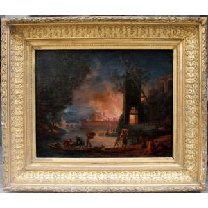 Jacques Ant. VOLAIRE IL CAVALIER (1729 -1802), attribué à  Incendie dans un port près de Naples