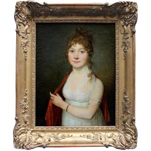 Portrait d'une jeune beauté au foulard rouge par Élisabeth Vigée Le Brun (1755-1842)-attribué à