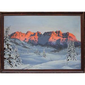 Sunset Over The Wilder Kaiser Massif In Tyrol By Hans Josef Barma (barma-smatlak), Born 1903