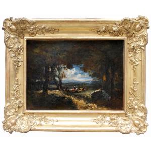 Alexandre M. Longuet (1810 - 1851)shepherdess On Horseback With Herd On The Edge Of A Forest