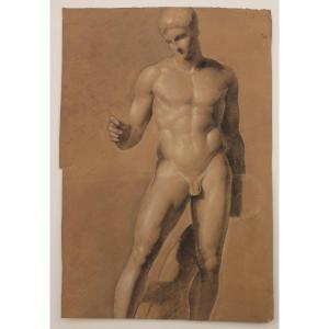 « Nu masculin I », dessin académique, daté de 1832