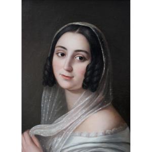 Portrait d'une jeune fille en robe blanche par Jacopo Marastoni (1804 Venise - 1860 Pest), attr