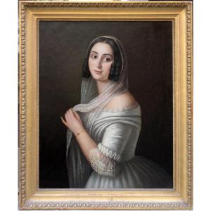 Portrait d'une jeune fille en robe blanche par Jacopo Marastoni (1804 Venise - 1860 Pest), attr
