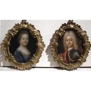 Miniaturist, C. 1700, Pair Of Portraits Of Nobles, Oil On Copper