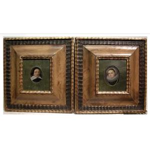 Miniaturist, 17th Century Two Family Portraits, Miniatures On Copper