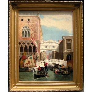 Germain Fabius Brest (1823–1900) Gondolas In Front Of The Bridge Of Sighs In Venice