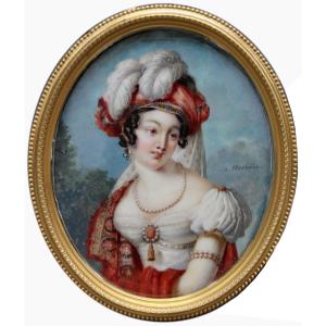 Marc-antoine Hervier (french, Active From 1783 To 1820) Young Beauty, Portrait Miniature