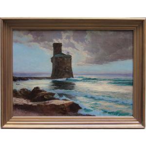 Paul von Spaun (1876-1932) Paysage marin avec ancienne tour de guet