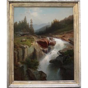 Dedo Carmiencke (copenhagen 1840–1907 Berlin): Waterfall In The Zillertal Valley In Tyrol
