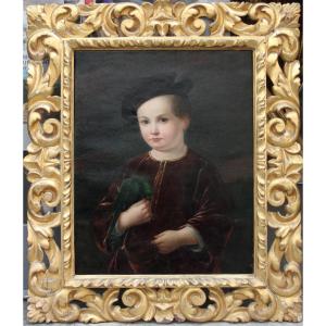 Luigi Biagi (1810 - Florence - 1882) Portrait d'un enfant noble avec un perroquet