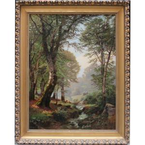 "roe Deers  By A Forest Stream" By Heinrich Boehmer (german, 1852–1930)