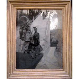 Chinese Empress Dowager Tszu-hsi (慈禧太后 ) Taking A Walk On The Bridge In The Imperial Garden