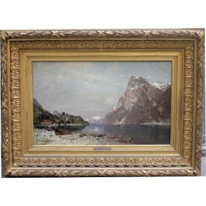 Paysage de fjord norvégien par Georg Anton Rasmussen (Allemand, 1842 - 1914)