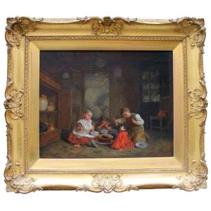 Repas avec le chien favori, par Joshua Green (anglais, actif à Londres entre 1862 et 1868)