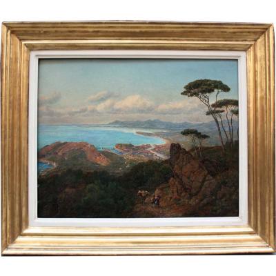 Vue depuis une colline sur Nice et la Baie des Anges par Johann B. Heinefetter (1815 - 1902)