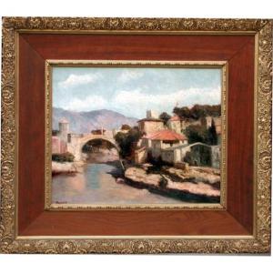 Vue de Mostar en Bosnie par Josef Konecny (1908-1989)