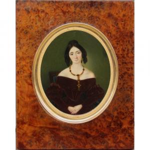 French Miniature On Ivory, Mid-19th Century,  Portrait Of A Young Woman