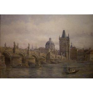 Pont Charles à Praque par  Victoria Susanna Colkett-Hine (britannique, née en 1840)