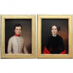 Johann Nejebse (austrian-czech, 1810-1856) Two Portraits Of Young Siblings