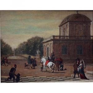 "Une fête élégante devant un palais", Jacob Ferdinand Saeys (flamand 1658-après 1726), attr.