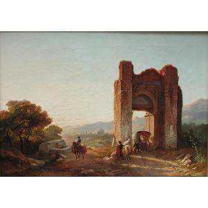 Porte mauritanienne avec une vue lointaine d'un Sevilla par François Antoine Bossuet (1798-1889