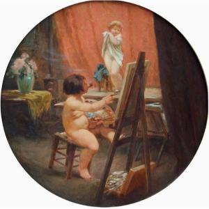 Peintre et Modèle par Antonin Brunner (tchèque 1881-1958)