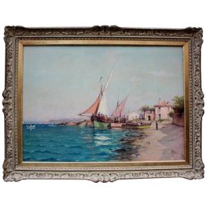 "view Of A Port In The South Of France" By Charles Malfroy (french 1862-1918)