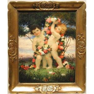 Cupids With Floral Garland By Bedrich Wachsmann (czech 1871-1944)