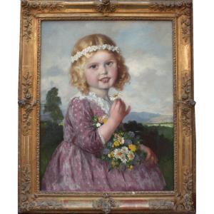 Theodor Recknagel (1865 - 1945) Portrait d'une jeune fille blonde aux fleurs