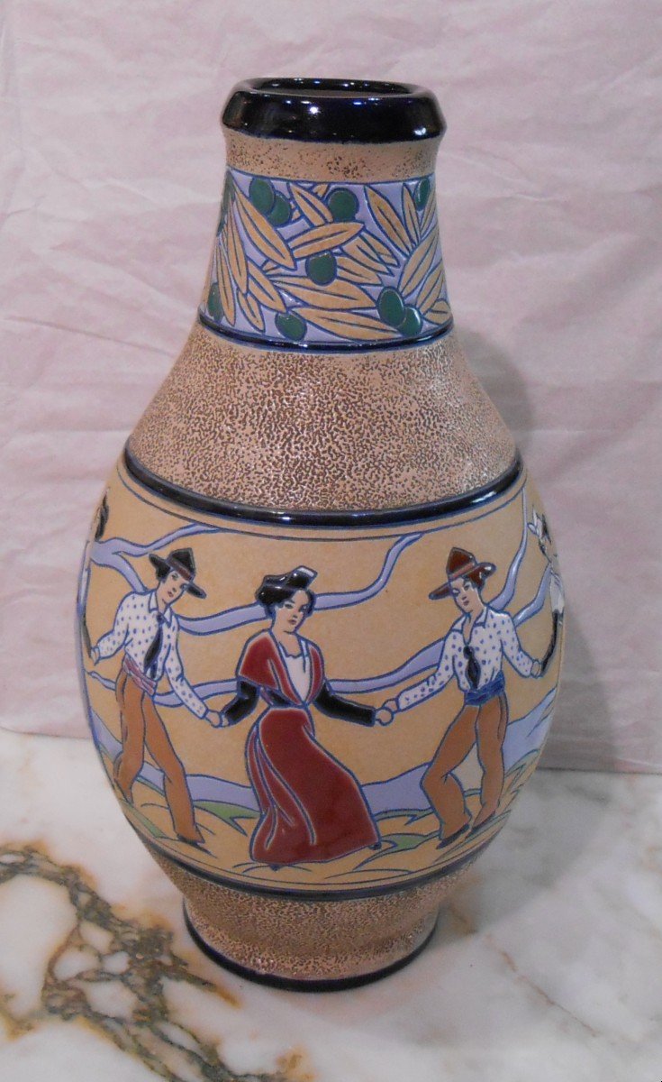 Art Deco Ceramic Vase La Farandole.-photo-3