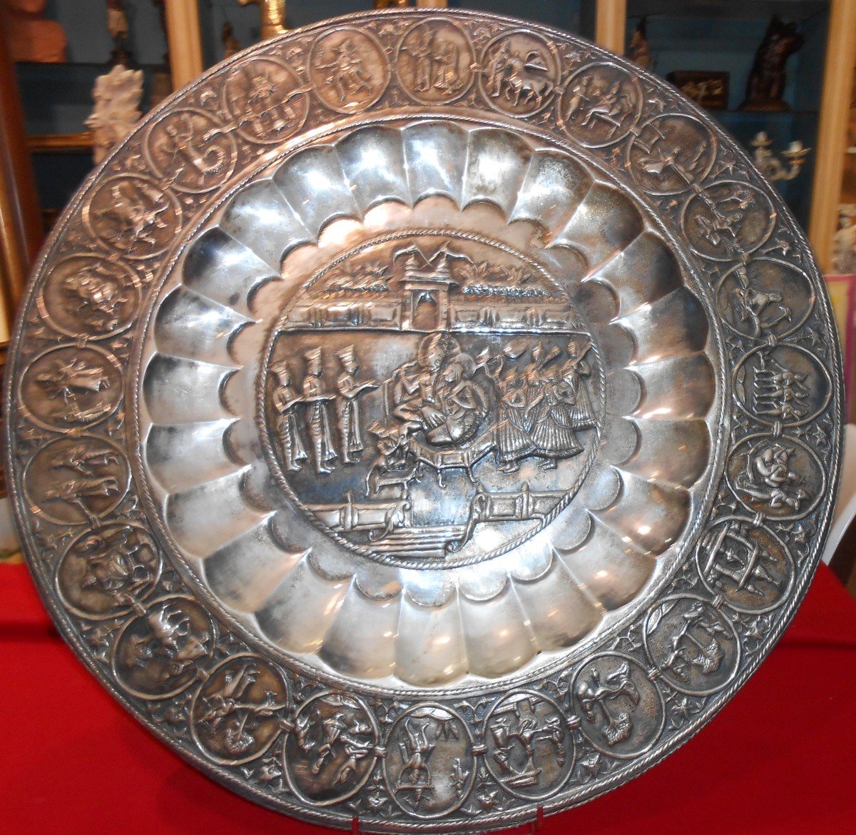 Large Round Silver Brass Tray-photo-3