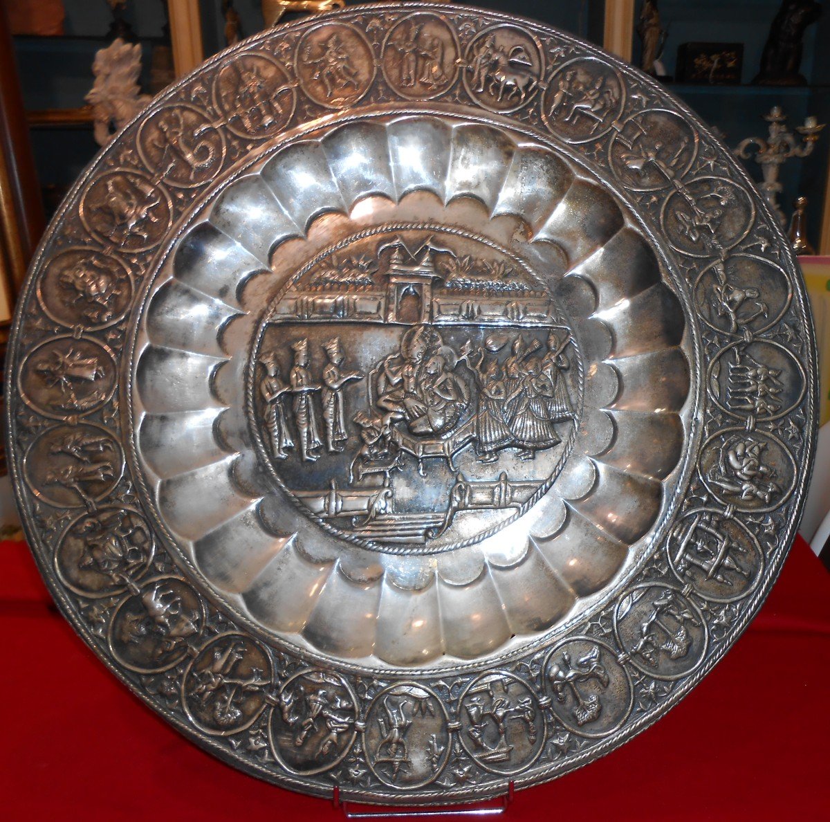 Large Round Silver Brass Tray