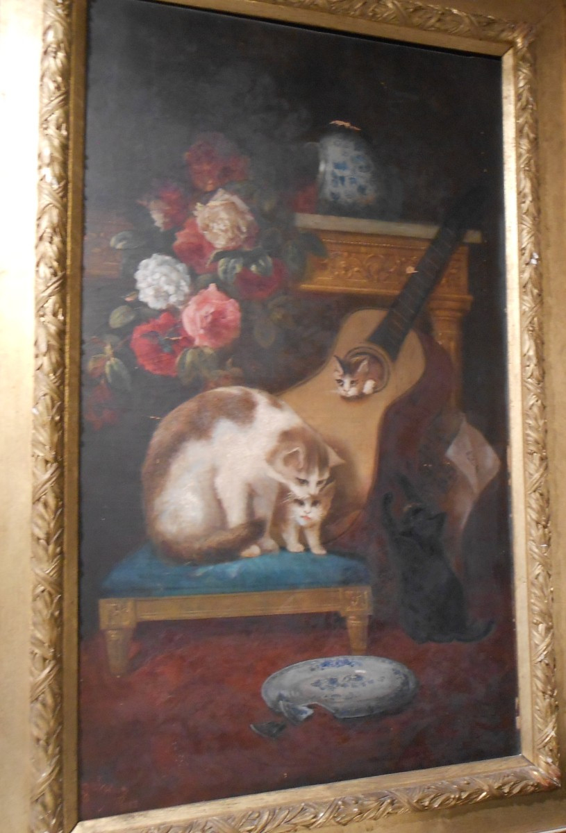 Scéne  champêtre    coq et poule , jeux de  chats   Général Rose -photo-3