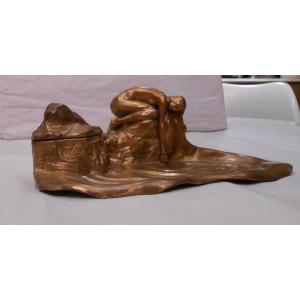 Encrier vide poche  Art Nouveau  Régule  Bronzé