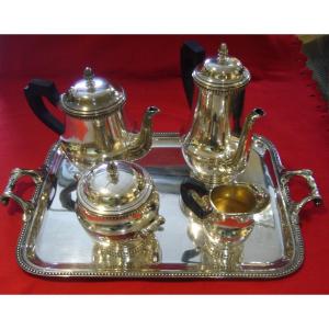 Ercuis 4-piece Shaped Service And Silver Metal Tray