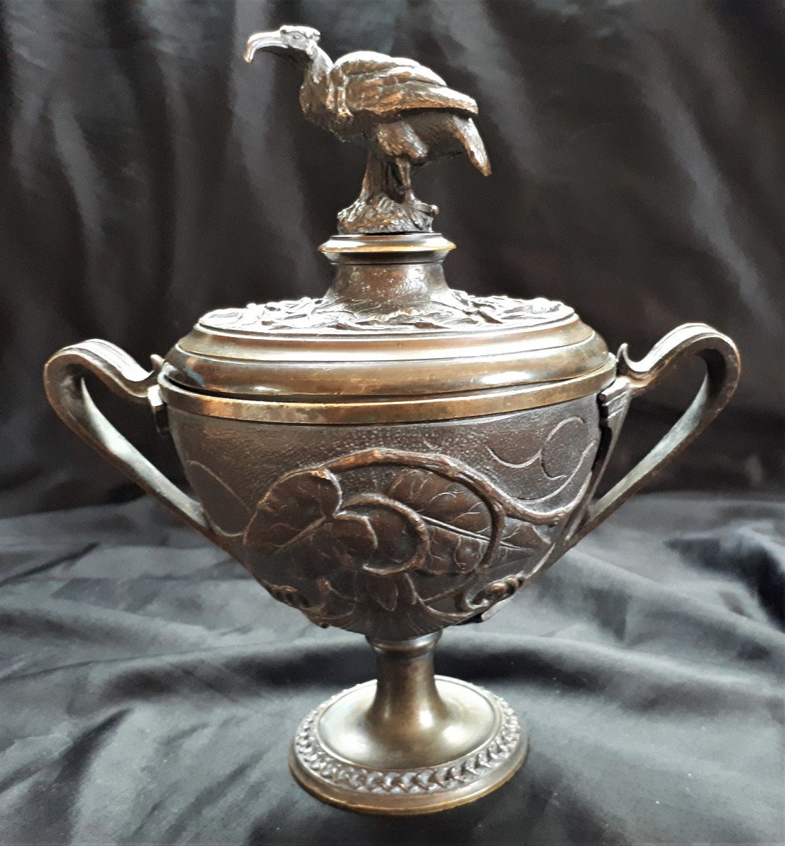 Pot Couvert à l'Ibis En Bronze - XIXe-photo-2