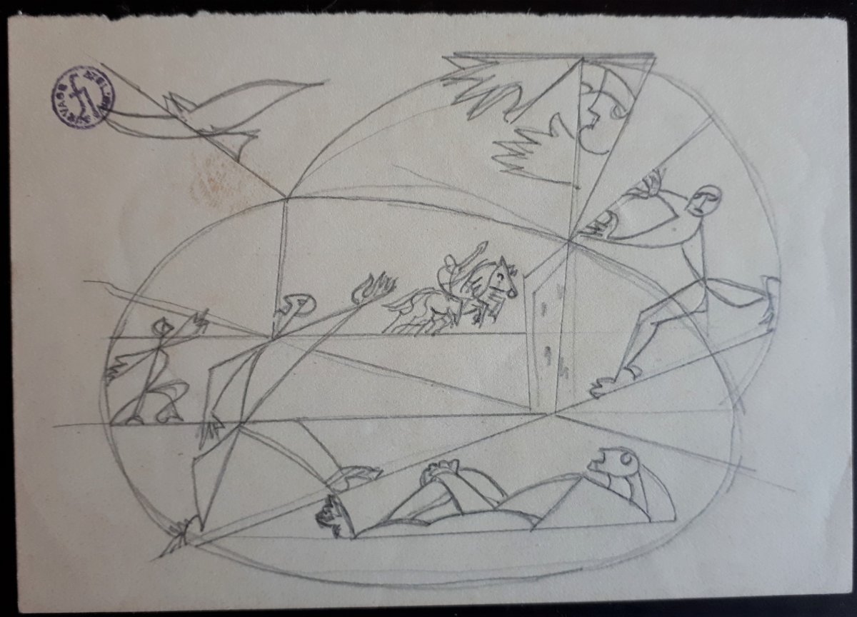 Leopold SURVAGE-Etude cubiste-Rêve d'envol-Cheval-Oiseau-Spirale dynamique Terre Ciel.