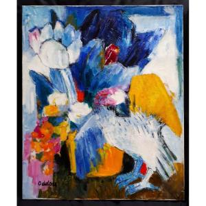 ODDOU Simone - Bouquet &agrave; l&#039;oiseau - Peintre, Dessinatrice pour Tissu. A travaill&eacute; pour les plus grands dont DIOR.